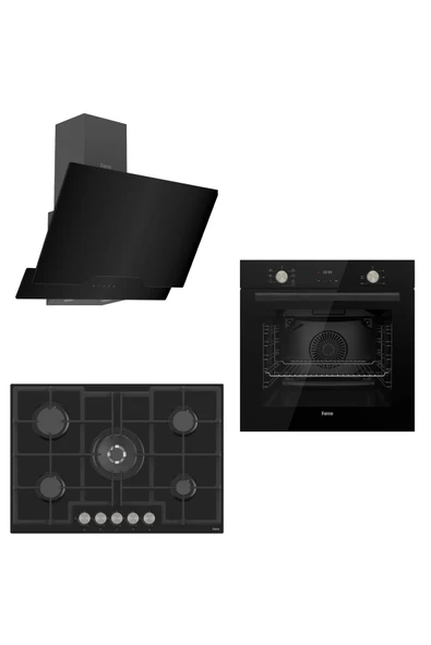 Ferre Flowart 75 Serisi Siyah Ankastre Set ( D063 - Ed035 - Qms63cs ) 75 Cm Ocak