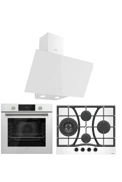 Ferre Flowart Serisi Beyaz Ankastre Set ( D078 - Bf076 - Qms63cb ) ürün görseli