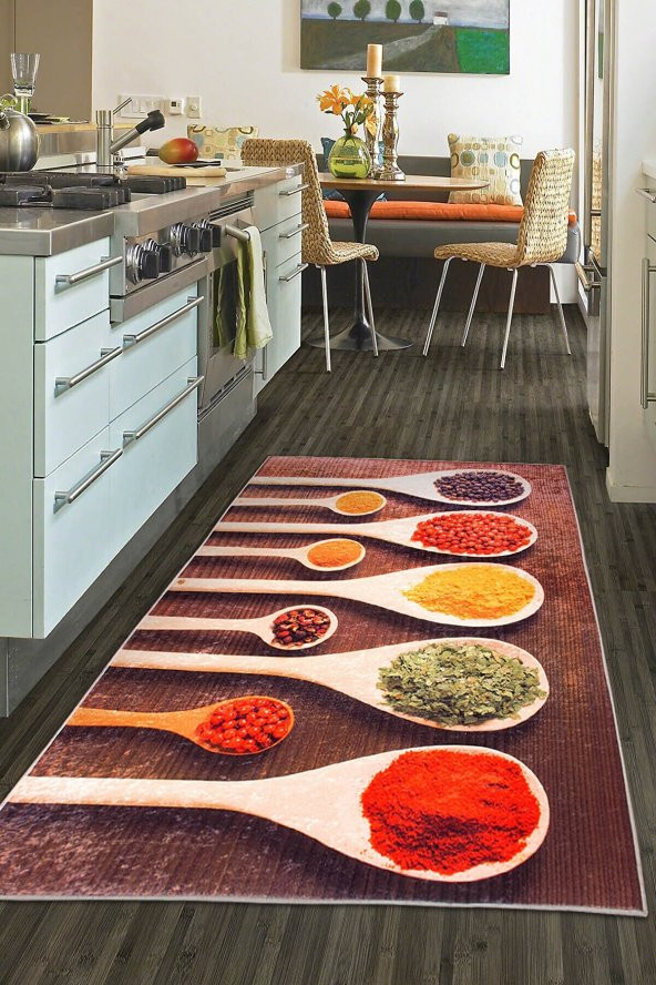 elleser Dekoratif Yıkanabilir Kaymaz Tabanlı Mutfak Halısı