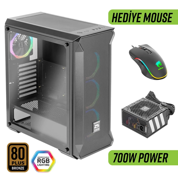 Green Z5 Surena ARGB Gaming Bilgisayar Kasası 700W 80+ Bronze PSU Dahil