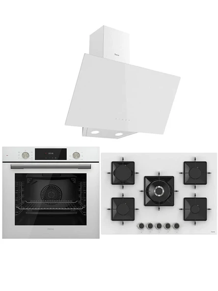 Ferre Flowart SS Serisi beyaz ankastre set (D078+ss036+qms63cb) ürün görseli