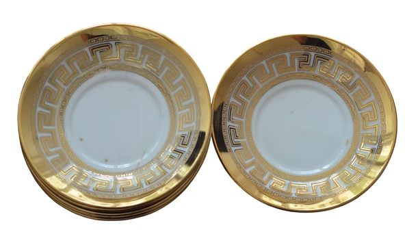 Boya Defolu Porselen 6 Kişilik Altın Renkli Yaldızlı Işlemeli Çay Tabağı No:5 - 3