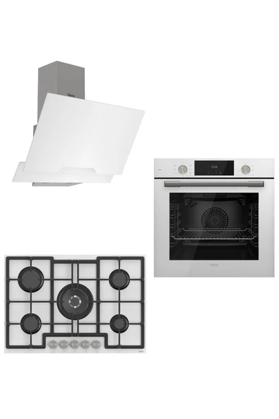 Ferre Flowart 75 Serisi Beyaz Ankastre Set ( D064 - Ed036 - Qms63cb ) 75 Cm Ocak - 1