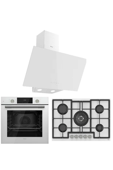 Ferre Flowart Luxury Serisi Beyaz  Ankastre Set ( D078 - Ed036 - Qms63cb ) ürün görseli