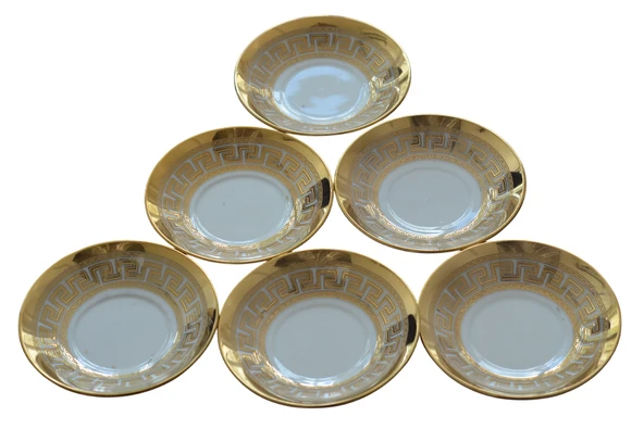 Boya Defolu Porselen 6 Kişilik Altın Renkli Yaldızlı Işlemeli Çay Tabağı No:5 - 2
