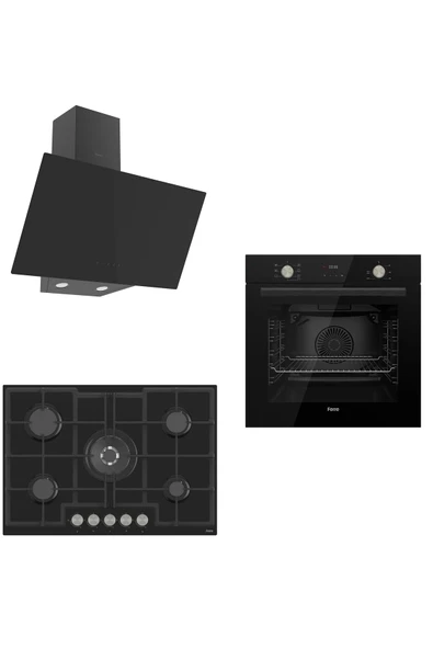 Ferre Flowart 75 Serisi Inizio Siyah Ankastre Set ( D077 - Ed035 - Qms63cs ) 75 Cm Ocak