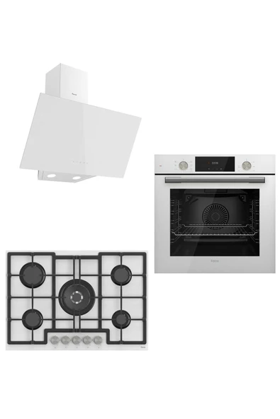 Ferre Flowart 75 Serisi Inizio Beyaz Ankastre Set ( D078 - Ed036 - Qms63cb ) 75 Cm Ocak