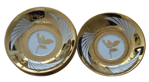 Boya Defolu Porselen 6 Kişilik Altın Renkli Yaldızlı Işlemeli Çay Tabağı No:6 - 3