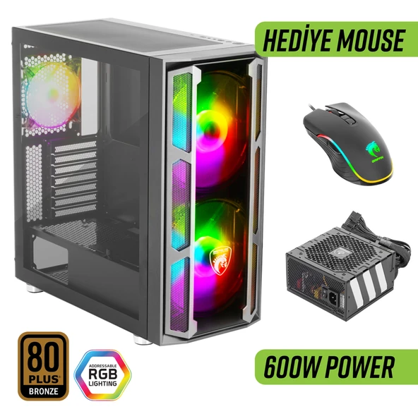 Green Griffin G6 ARGB Gaming Bilgisayar Kasası 600W 80+ Bronze PSU Dahil