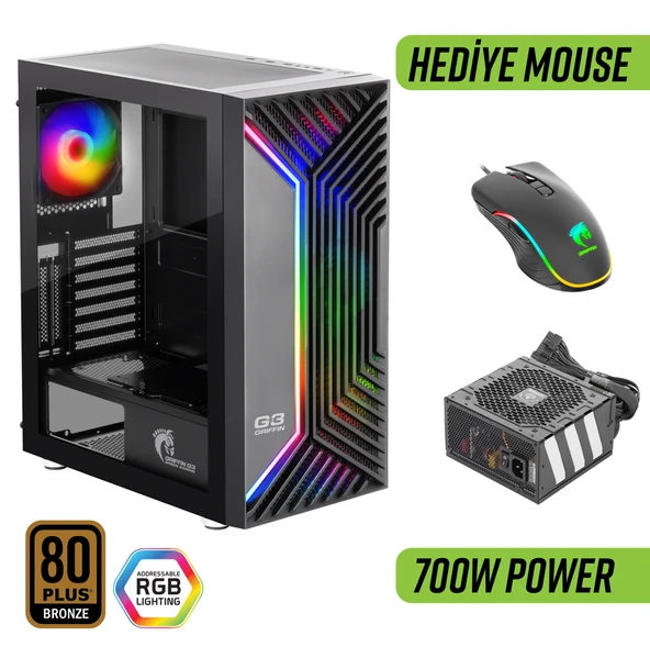 Green Griffin G3 Plus ARGB Gaming Bilgisayar Kasası 700W 80+ Bronze PSU Dahil