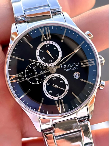 Ferrucci İç Fonksiyonları Aktif Takvim Ve Gün 30mt Suya Dayanıklı Çelik Kordon Erkek Kol Saati VS.BLKT.0599 - Resim 5
