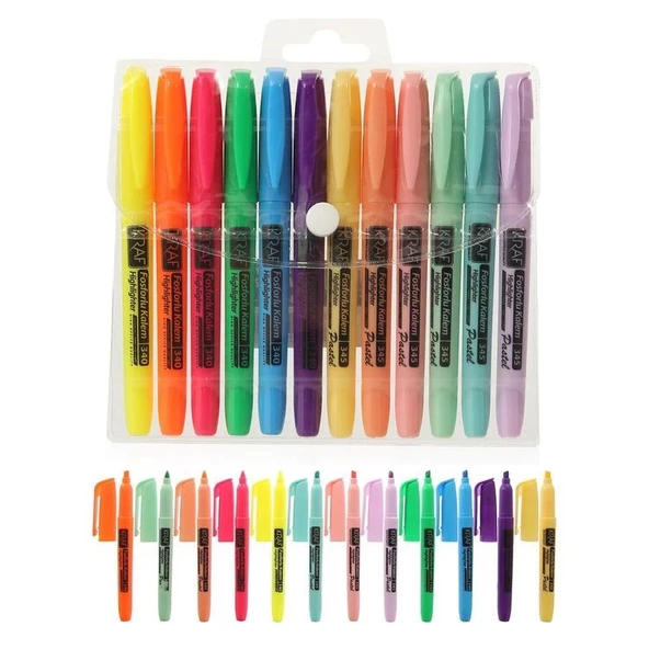 Supertrend Fosforlu İşaretleme Kalemi Seti Cep Tipi 12 Renk (6 Pastel + 6 Neon)