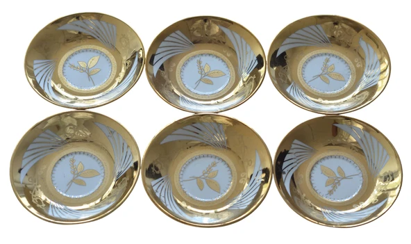 Boya Defolu Porselen 6 Kişilik Altın Renkli Yaldızlı Işlemeli Çay Tabağı No:6