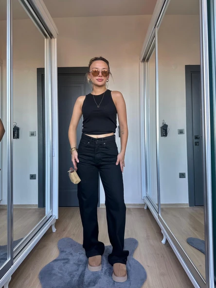 Kadın Straıght Jean Siyah - Resim 3