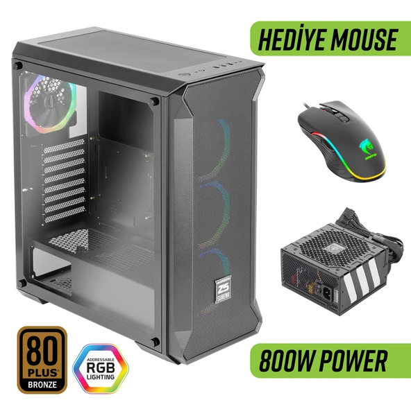 Green Z5 Surena ARGB Gaming Bilgisayar Kasası 800W 80+ Bronze PSU Dahil