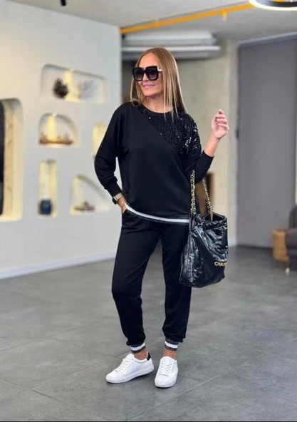 Kadın Modal Kumaş Payetli Sim Ve Ribanalı Detay Ikili Takım ürün görseli