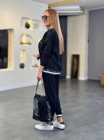 Kadın Modal Kumaş Payetli Sim Ve Ribanalı Detay Ikili Takım - Resim 2