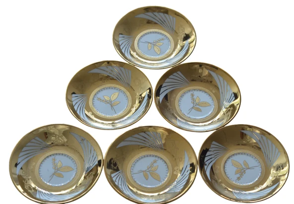 Boya Defolu Porselen 6 Kişilik Altın Renkli Yaldızlı Işlemeli Çay Tabağı No:6 - 2