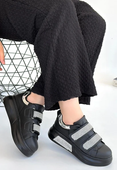 Nino Siyah Cilt Cırt Cırtlı Spor Ayakkabı - Resim 2