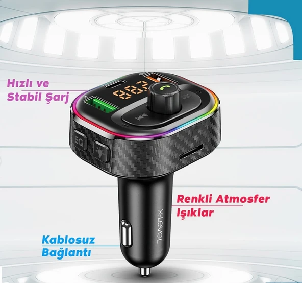 Kablosuz MP3 Çalar ve Hızlı Şarj Özellikli Bluetooth Araç Kiti  XTyped 20W - 3