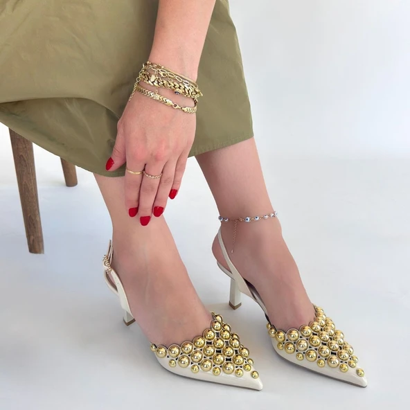 Makay Bej Rugan Topuklu Ayakkabı - Resim 4