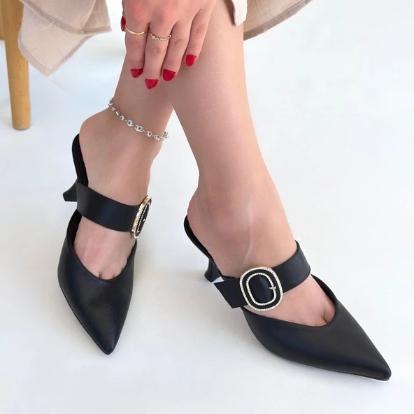 Yote Siyah Cilt Topuklu Terlik - Resim 4