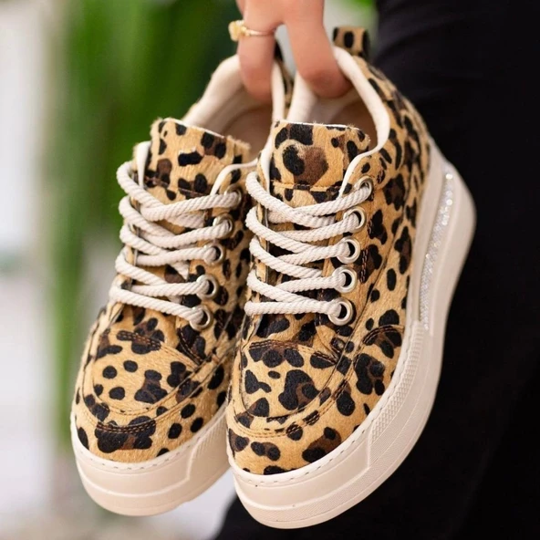 Lulu Leopar Süet Bağcıklı Spor Ayakkabı - Resim 4
