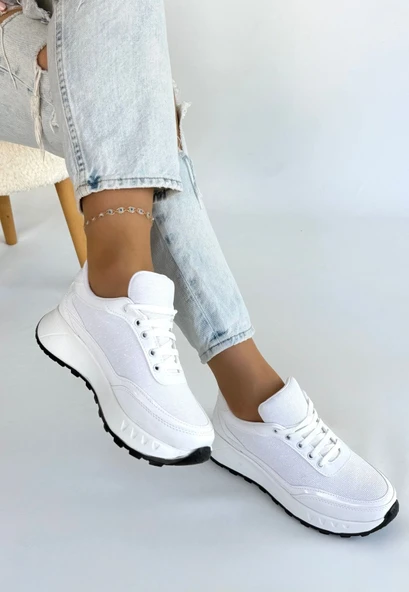 Edva Beyaz Cilt Bağcıklı Spor Ayakkabı - Resim 2