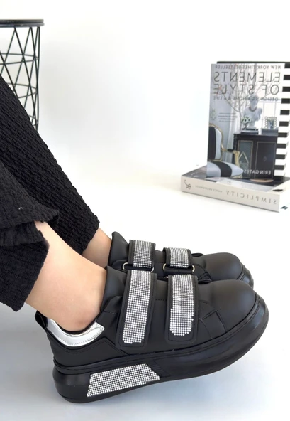 Nino Siyah Cilt Cırt Cırtlı Spor Ayakkabı - Resim 3