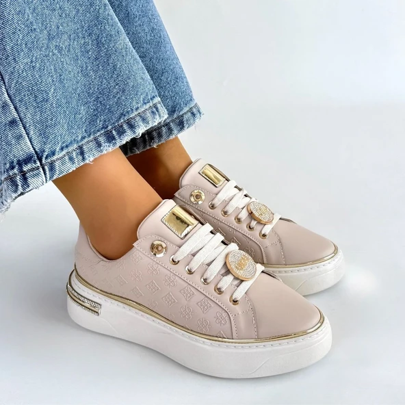 Jlar Bej Cilt Bağcıklı Spor Ayakkabı - Resim 4