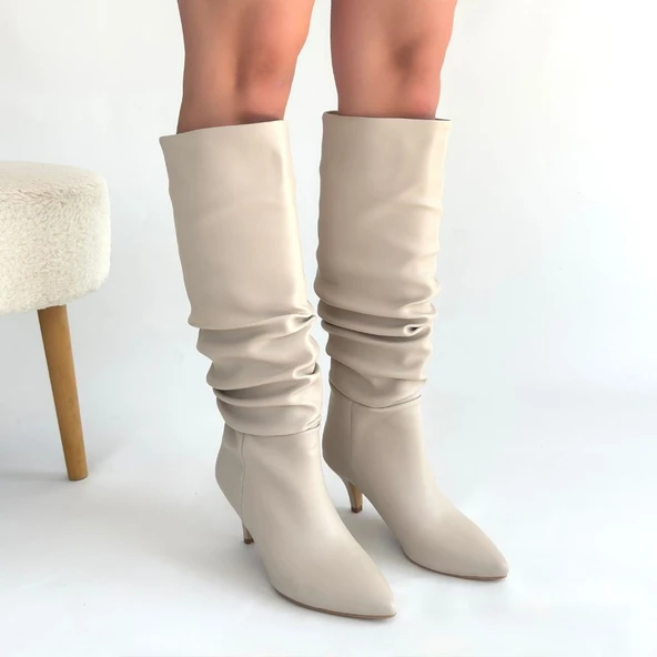 Zelya Bej Cilt Topuklu Çizme - Resim 4