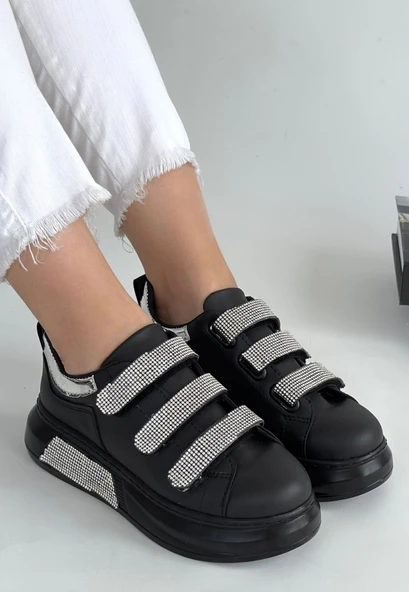 Elika Siyah Cilt Cırt Cırtlı Spor Ayakkabı - Resim 2