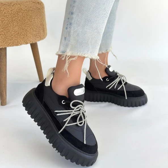 Lemda Siyah Süet Bağcıklı Spor Ayakkabı - 4