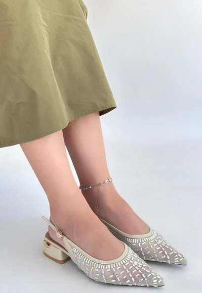 Piyar Bej Taşlı Topuklu Ayakkabı - Resim 3