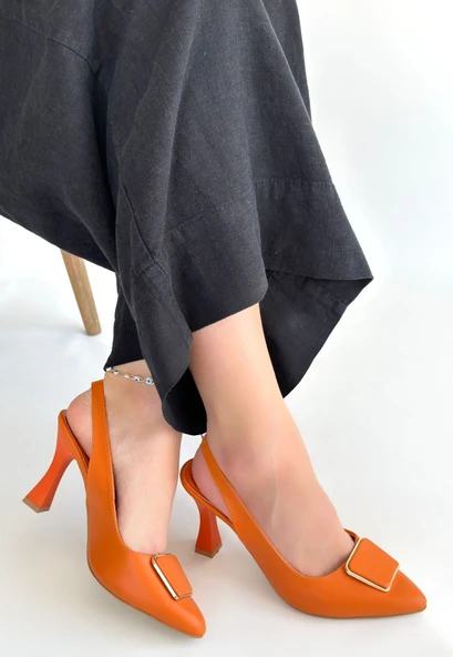 Pıert Turuncu Cilt Topuklu Ayakkabı - Resim 2