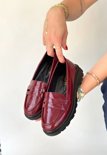 Narli Bordo Rugan Oxford Ayakkabı - Resim 3