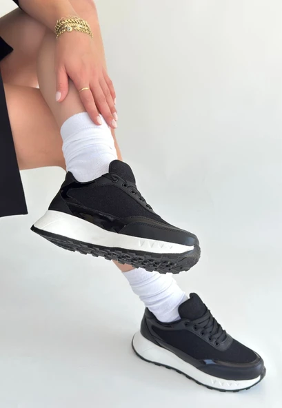 Edva Siyah Cilt Bağcıklı Spor Ayakkabı - Resim 2