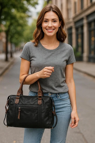 Muert Siyah Cilt Omuz Askılı El Çantası ürün görseli 1