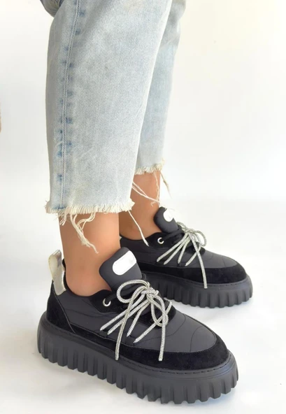 Lemda Siyah Süet Bağcıklı Spor Ayakkabı - 3