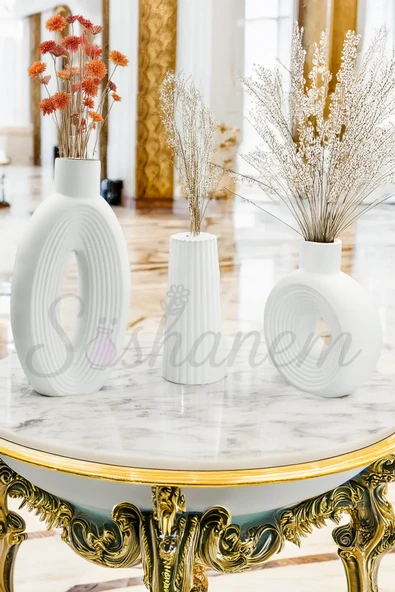 İskandinav Tarzı 3'lü Bohem Vazo Seti (Beyaz)