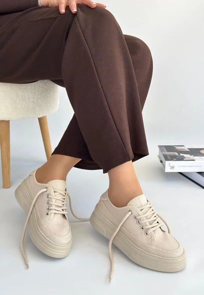 Carin Bej Keten Bağcıklı Spor Ayakkabı - Resim 2