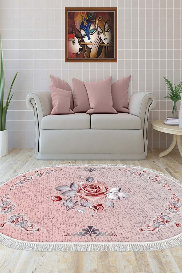 elleser Dekoratif Yıkanabilir Kaymaz Tabanlı Oval Salon Halısı