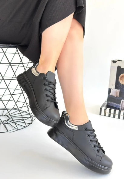 Sofio Siyah Cilt Bağcıklı Spor Ayakkabı - Resim 3