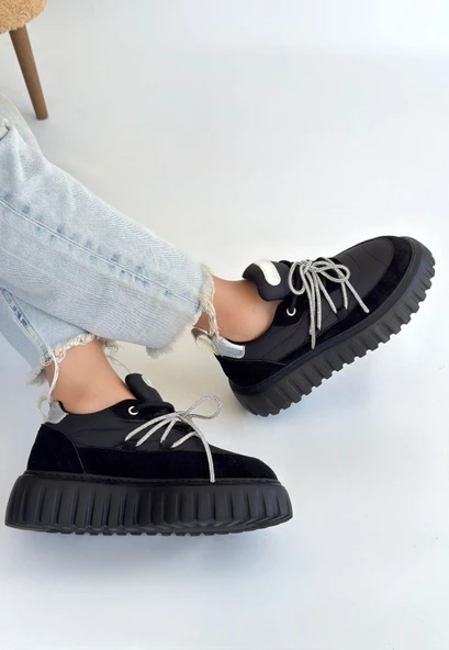 Lemda Siyah Süet Bağcıklı Spor Ayakkabı - 2