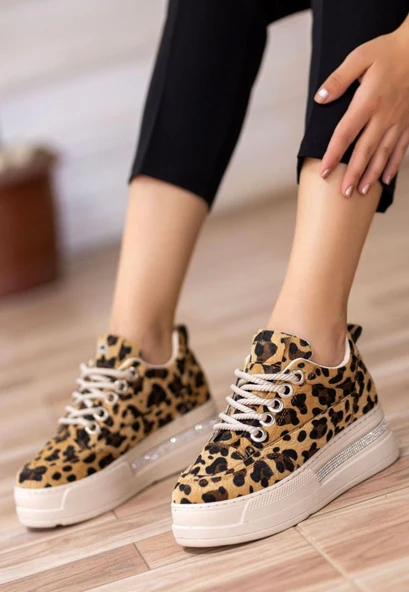 Lulu Leopar Süet Bağcıklı Spor Ayakkabı - Resim 2