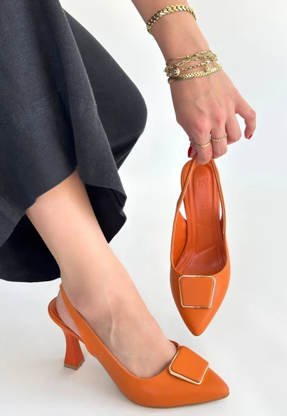 Pıert Turuncu Cilt Topuklu Ayakkabı ürün görseli 1