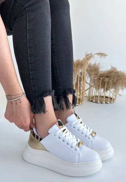 Gasta Beyaz Cilt Sarı Detaylı Bağcıklı Spor Ayakkabı - Resim 3