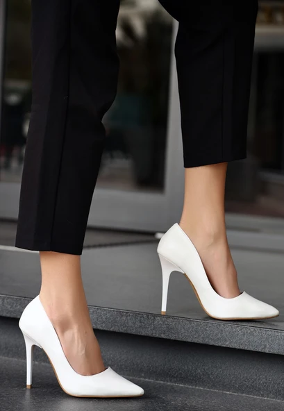 Hillar Beyaz Cilt Stiletto Ayakkabı - 2