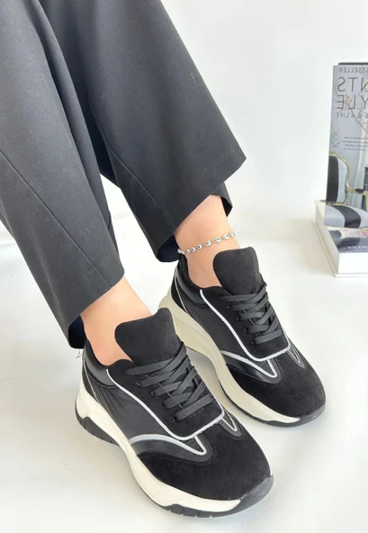 Mark Siyah Cilt Bağcıklı Spor Ayakkabı - 3