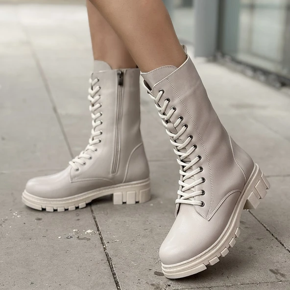 Nabah Bej Cilt Bağcıklı Bot - Resim 4